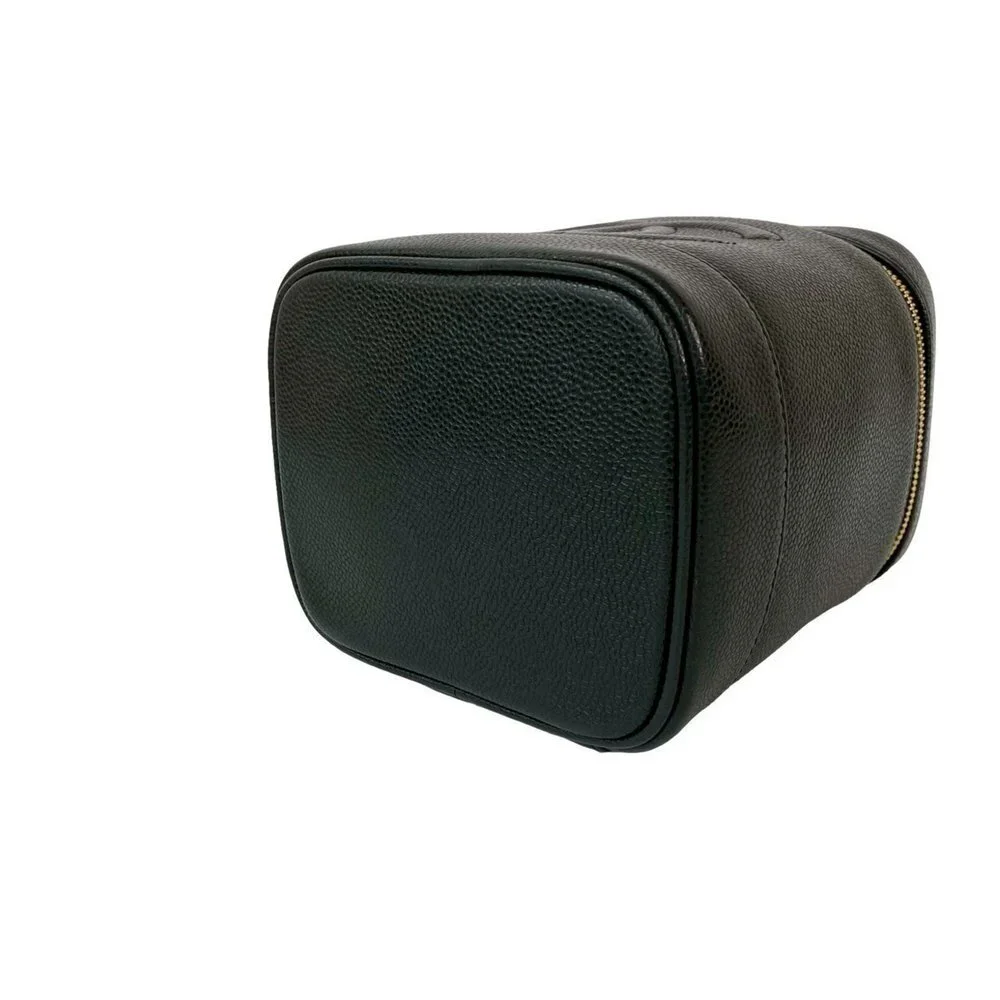 CHANEL Black Caviar Leather Logo Vanity Bag